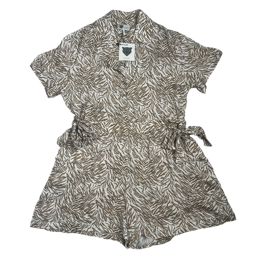 LITA By Ciara Utility Belted Romper in Neutral Tiger Print NWT